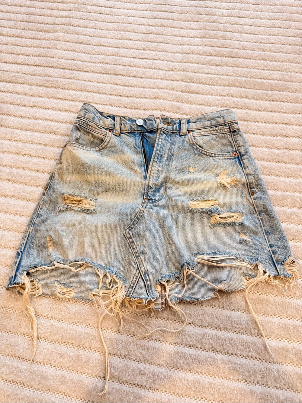 Zara XS Light Blue Distressed Denim Mini Skirt